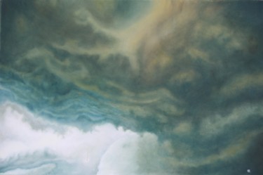Painting titled "Tempête verte" by Katia Beranger (KatB.Art), Original Artwork, Oil
