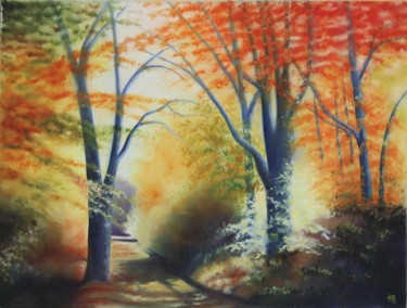 Peinture intitulée "Chemin de la forêt" par Katia Beranger (KatB.Art), Œuvre d'art originale, Huile