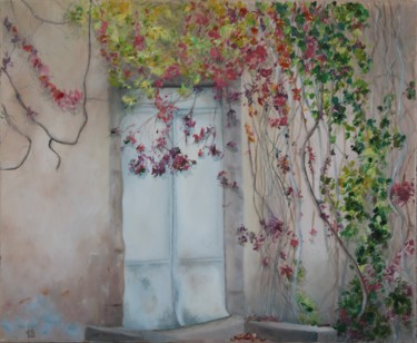 Painting titled "Mur de lierre" by Katia Beranger (KatB.Art), Original Artwork, Oil