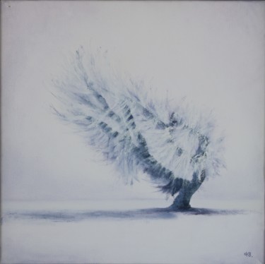 Painting titled "arbre sous la neige…" by Katia Beranger (KatB.Art), Original Artwork, Oil