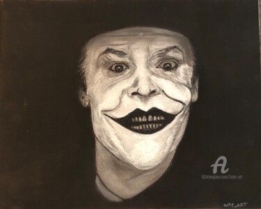 Рисунок под названием "Joker en noir et bl…" - Kate_art, Подлинное произведение искусства, Мел