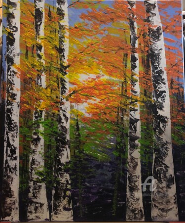 Malarstwo zatytułowany „la forêt à l’automne” autorstwa Kate_art, Oryginalna praca, Akryl