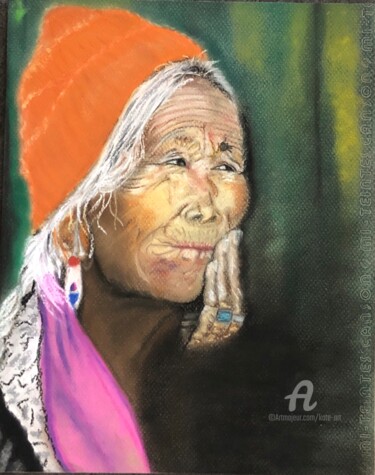 Drawing titled "Vieille Indienne" by Kate_art, Original Artwork, Chalk