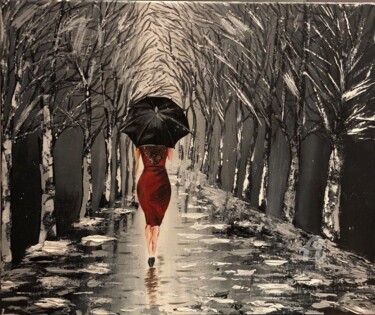 Painting titled "Black Umbrella" by Kate_art, Original Artwork, Acrylic
