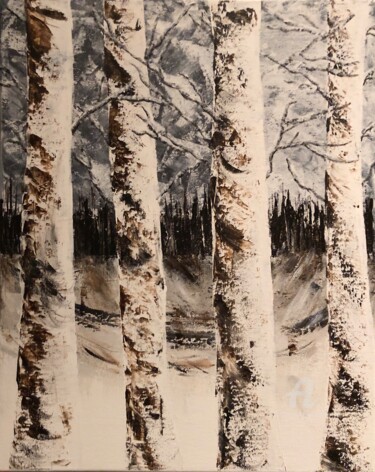 Painting titled "Forêt enneigée" by Kate_art, Original Artwork, Acrylic