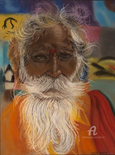 Drawing titled "Moine hindou" by Kate_art, Original Artwork, Chalk