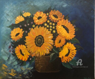 Schilderij getiteld "Bouquet of Sunflower" door Kate_art, Origineel Kunstwerk, Acryl