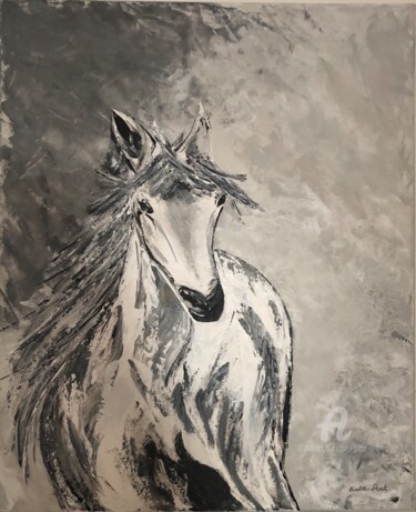 Painting titled "A horse on the snow…" by Kate_art, Original Artwork, Acrylic
