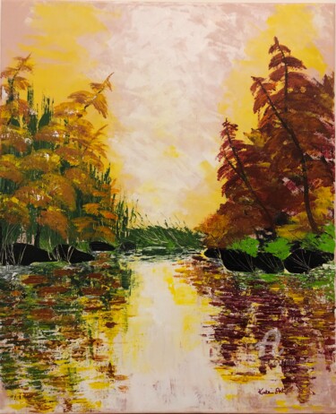 Peinture intitulée "L’automne doré au l…" par Kate_art, Œuvre d'art originale, Acrylique