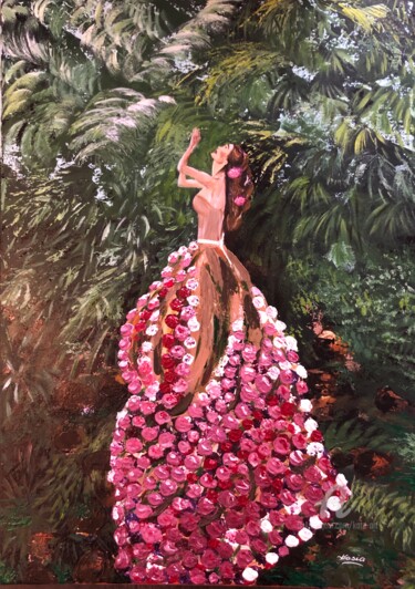 Peinture intitulée "Une femme fleuri au…" par Kate_art, Œuvre d'art originale, Acrylique