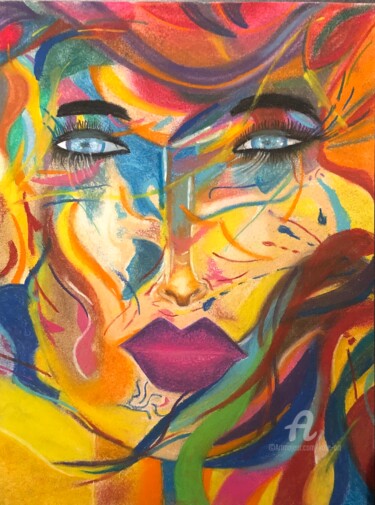 Tekening getiteld "Visage coloré" door Kate_art, Origineel Kunstwerk, Pastel