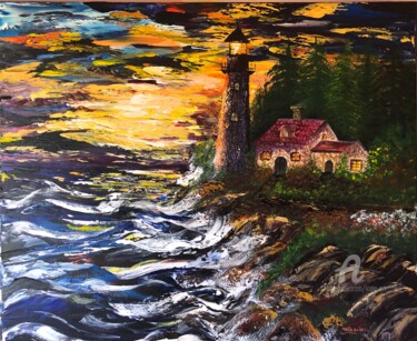 Painting titled "The lighthouse unde…" by Kate_art, Original Artwork, Acrylic