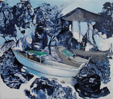 Картина под названием "Thai boats" - Kate Kulish, Подлинное произведение искусства, Масло