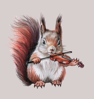 Artes digitais intitulada "Cute squirrel music…" por Kate Makaro, Obras de arte originais, Foto Montagem