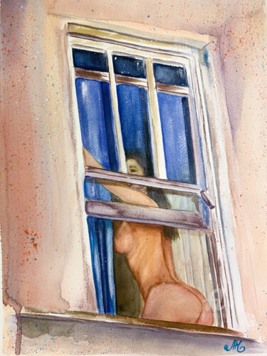 Schilderij getiteld "Beautiful lady in t…" door Kate Matveeva, Origineel Kunstwerk, Aquarel