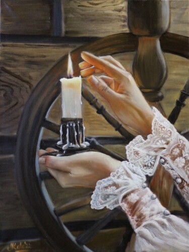 Digital Arts titled "BURNING CANDLE" by Kate Matveeva, Original Artwork, Oil Mounted on Wood Stretcher frame