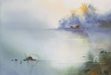 Painting titled "FOG IN THE FOREST.M…" by Kate Matveeva, Original Artwork, Watercolor