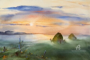 Painting titled "SUNSET-  ORIGINAL W…" by Kate Matveeva, Original Artwork, Watercolor