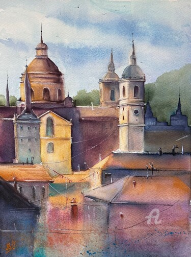 Painting titled "MONASTERY - waterco…" by Kate Matveeva, Original Artwork, Watercolor