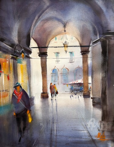 Painting titled "STREET IN VENICE" by Kate Matveeva, Original Artwork, Watercolor