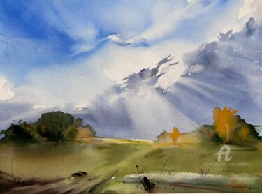 Malerei mit dem Titel "SUN AFTER RAIN - wa…" von Kate Matveeva, Original-Kunstwerk, Aquarell