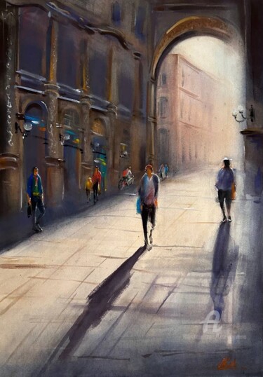 Schilderij getiteld "European street - w…" door Kate Matveeva, Origineel Kunstwerk, Aquarel