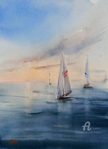 Pintura titulada "SAILBOATS- watercol…" por Kate Matveeva, Obra de arte original, Acuarela