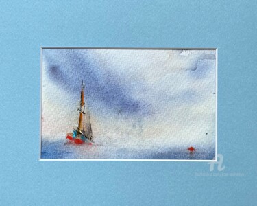 Malarstwo zatytułowany „#1 BALTIC SEA - min…” autorstwa Kate Matveeva, Oryginalna praca, Akwarela Zamontowany na Karton