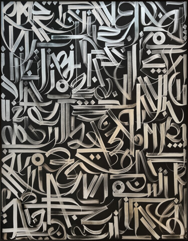 Painting titled "Silver on Black" by Kate Paul, Original Artwork, Marker Mounted on Wood Stretcher frame