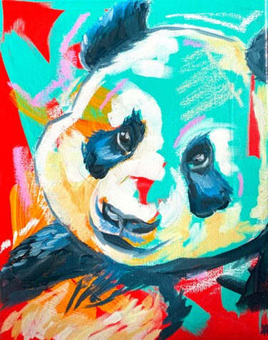 Painting titled "Panda Eyes" by Kate Revill, Original Artwork, Oil Mounted on Wood Stretcher frame