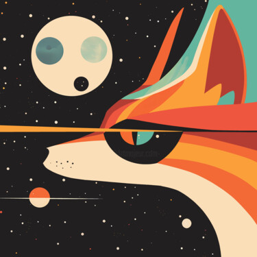 Digitale Kunst mit dem Titel "Space Fox" von Kate Ryz, Original-Kunstwerk, Digitale Malerei