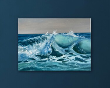 Painting titled "Lazur wave" by Kate Samsoniuk, Original Artwork, Oil