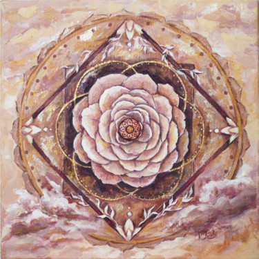 Malarstwo zatytułowany „Rosegold Mandala” autorstwa Kateryna Loreli, Oryginalna praca, Akryl