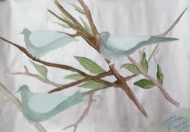 Pintura titulada "The birds" por Katerina Athanasiou, Obra de arte original, Acuarela Montado en Bastidor de camilla de made…
