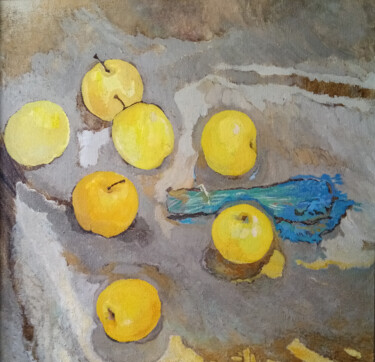 Картина под названием "Желтые яблоки" - Катерина Бабич, Подлинное произведение искусства, Масло Установлен на Деревянная рам…