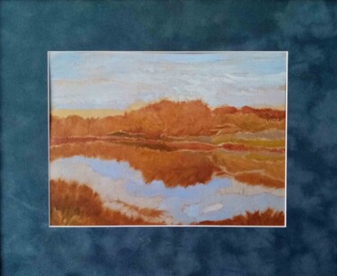 Painting titled "Осенний пейзаж" by Katerina Babich, Original Artwork, Oil Mounted on Wood Panel