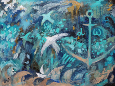 Painting titled "The sea of life" by Katerina Bim, Original Artwork, Acrylic Mounted on Wood Stretcher frame