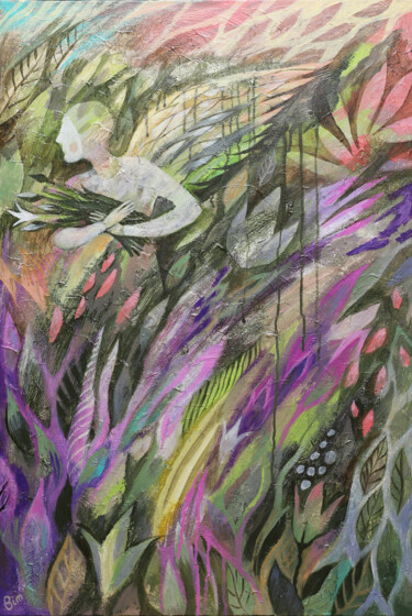 Malarstwo zatytułowany „Angel of the Annunc…” autorstwa Katerina Bim, Oryginalna praca, Akryl Zamontowany na Drewniana rama…