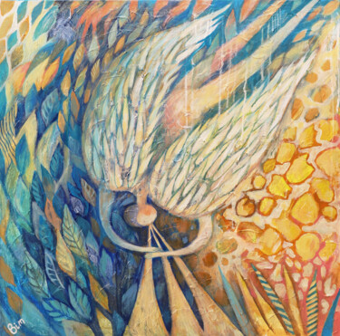Painting titled "Angel with three tr…" by Katerina Bim, Original Artwork, Acrylic