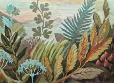Painting titled "Herbs" by Katerina Bim, Original Artwork, Acrylic Mounted on Wood Stretcher frame