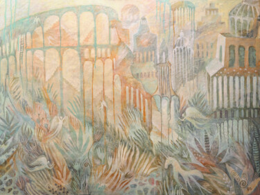 Peinture intitulée "Celestial city" par Katerina Bim, Œuvre d'art originale, Acrylique Monté sur Châssis en bois