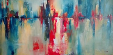 Painting titled "Red Bevel" by Katerina Galle, Original Artwork, Oil Mounted on Wood Panel