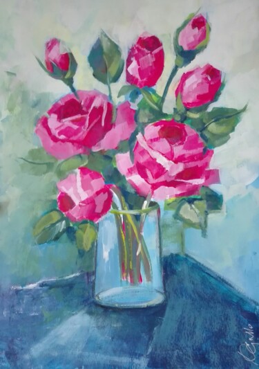 Painting titled "Roses" by Katerina Galle, Original Artwork, Gouache
