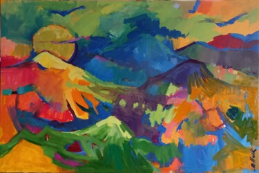 Peinture intitulée "Mountains flowers" par Katerina Galle, Œuvre d'art originale, Acrylique Monté sur Panneau de bois