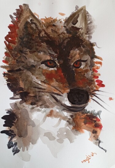 Malerei mit dem Titel "RedFox" von Katerina Leousi, Original-Kunstwerk, Aquarell