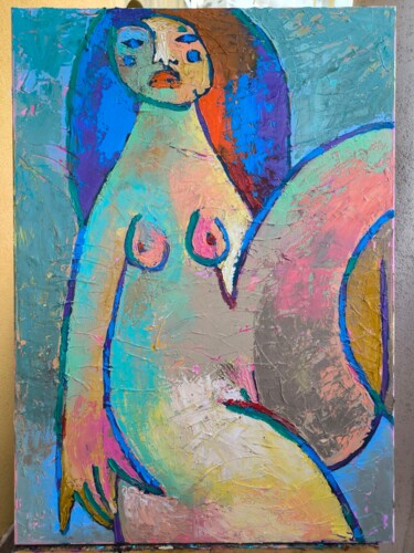 Картина под названием "A girl who thinks a…" - Katerina Sapozhkova, Подлинное произведение искусства, Масло