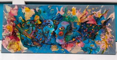 Painting titled "Fish end love" by Katerina Sapozhkova, Original Artwork, Acrylic