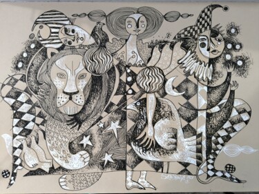 Malerei mit dem Titel "Circus performance,…" von Katerina Sapozhkova, Original-Kunstwerk, Tinte