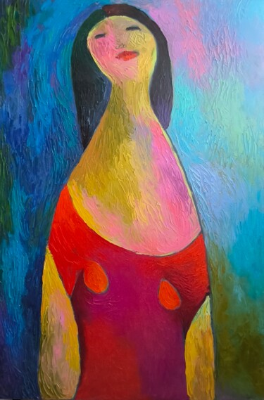 Painting titled "Girl in thought" by Katerina Sapozhkova, Original Artwork, Oil