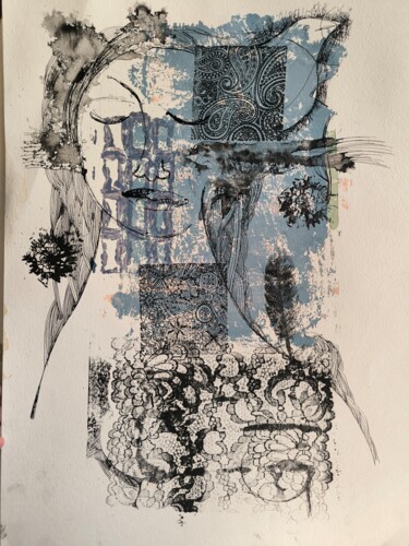 Картина под названием "Thoughts and reflec…" - Katerina Sapozhkova, Подлинное произведение искусства, Чернила